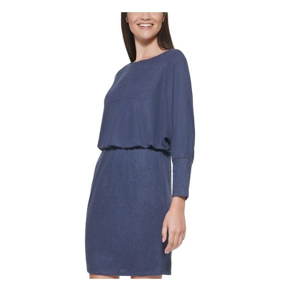JESSICA HOWARD Womens Blue Lined Pullover 3/4 Sleeve Blouson Dress Petites 12P